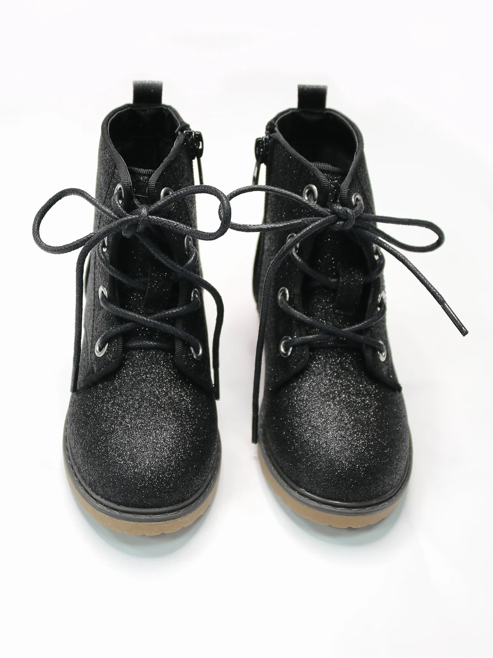Bums & Roses Toddler Girls' Black Onyx Lace-Up Glitter Ankle Boots Size 6